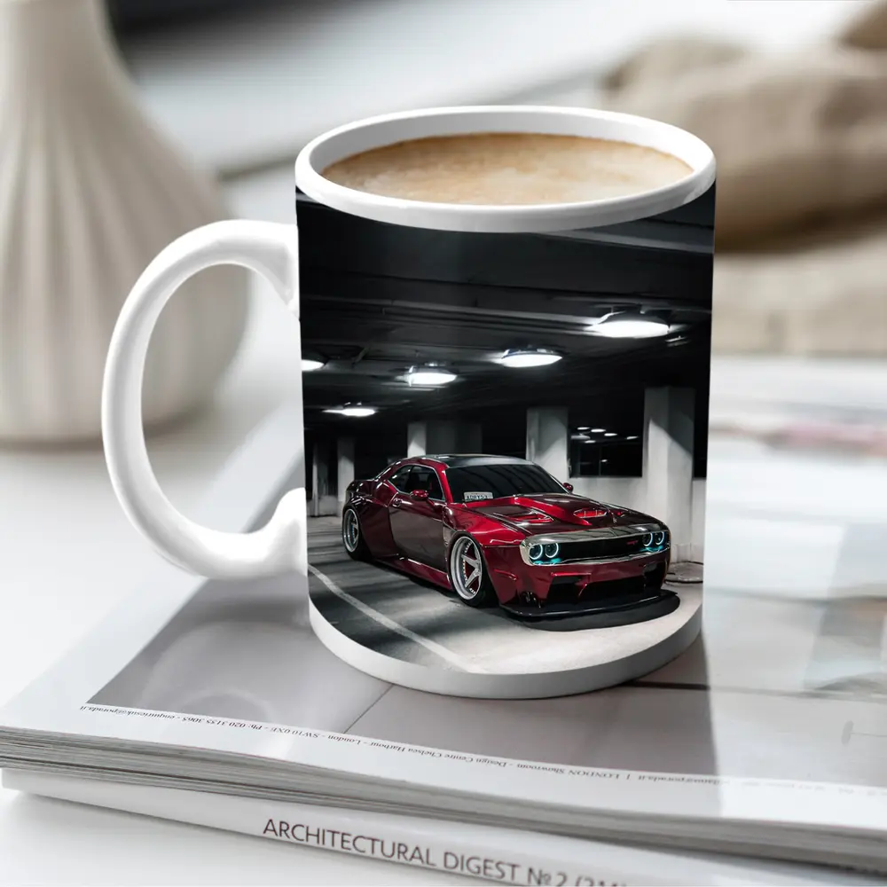Dodge Challenger Hellcat Red Parking Garage – Mugs