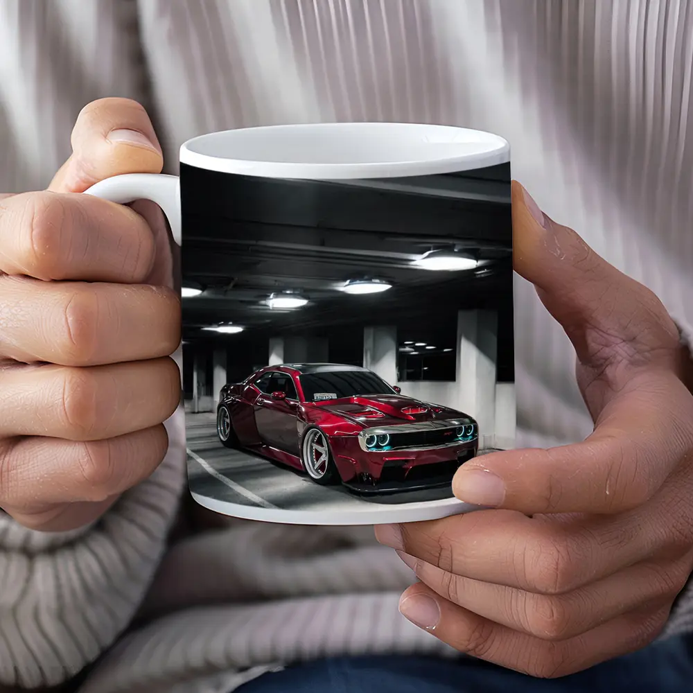Dodge Challenger Hellcat Red Parking Garage – Mugs
