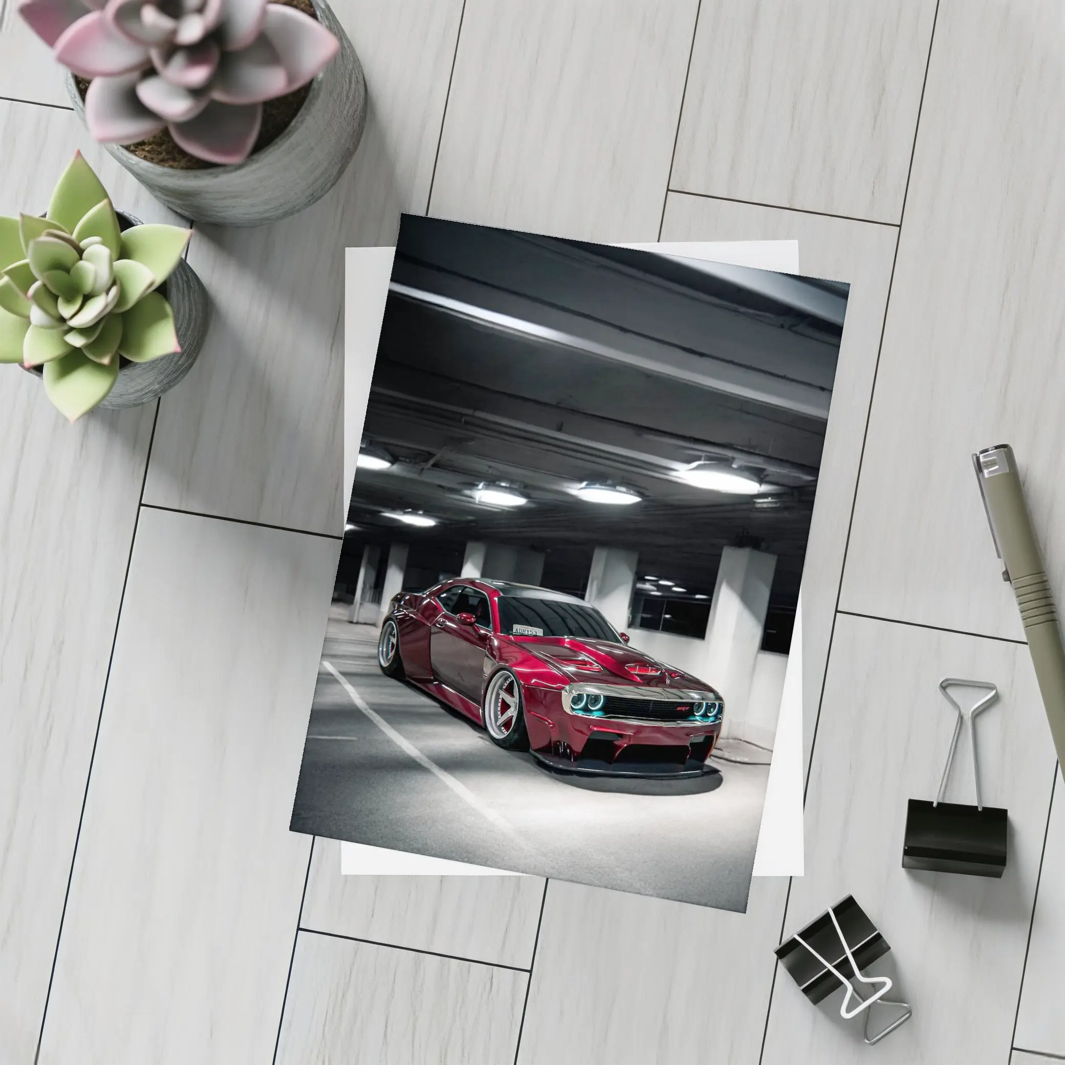 Dodge Challenger Hellcat Red Parking Garage – Postcards