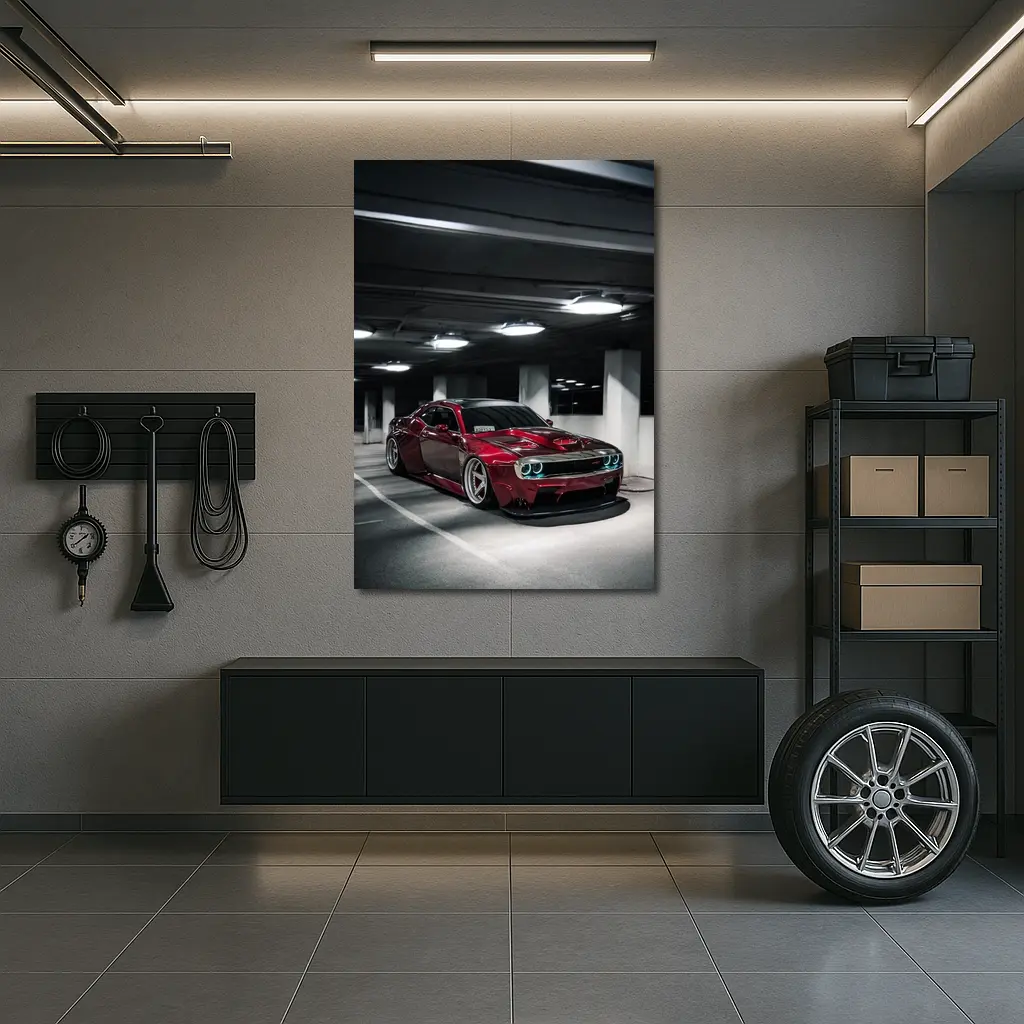 Dodge Challenger Hellcat Red Parking Garage – Wall Art