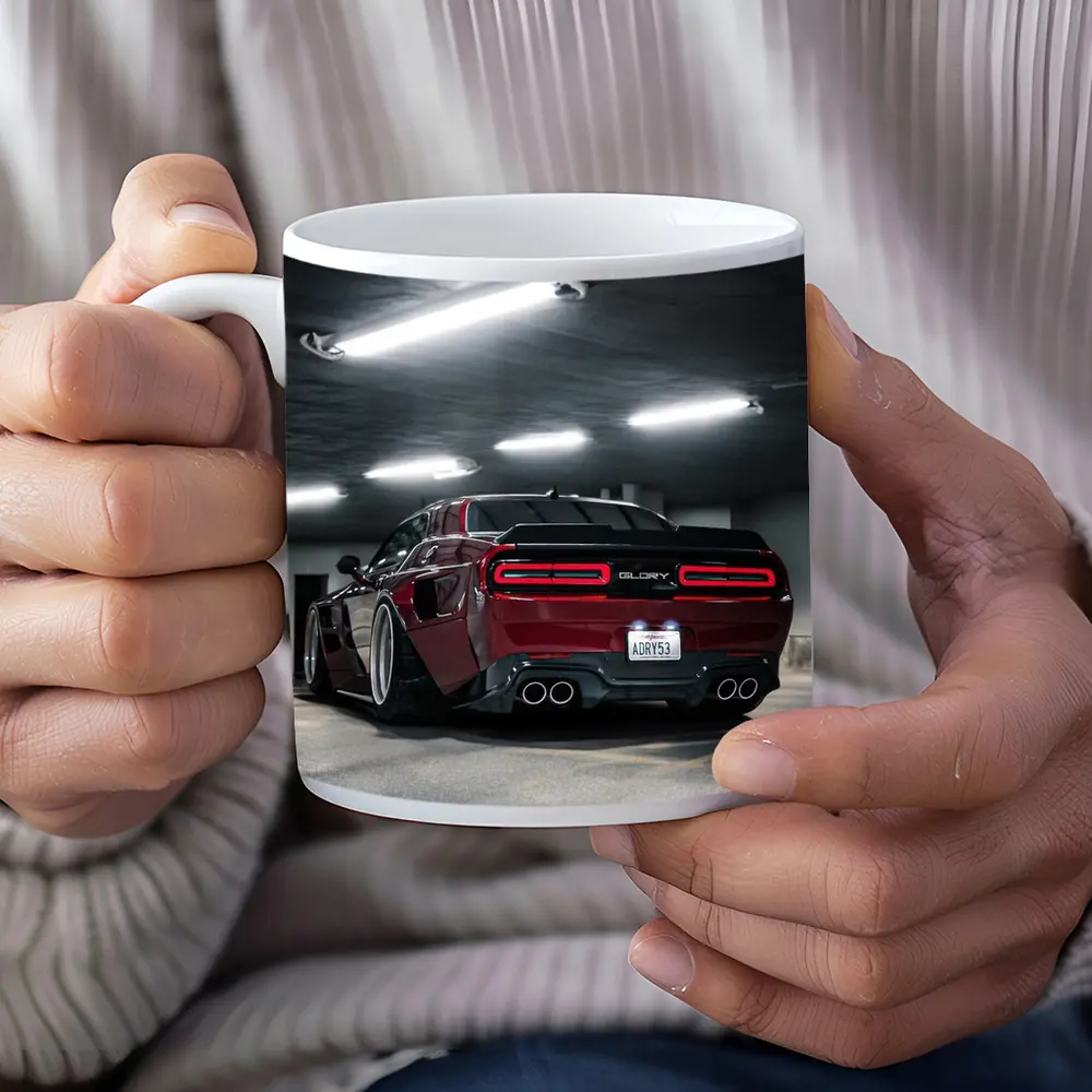 Dodge Challenger Hellcat Red Parking Garage – Mugs