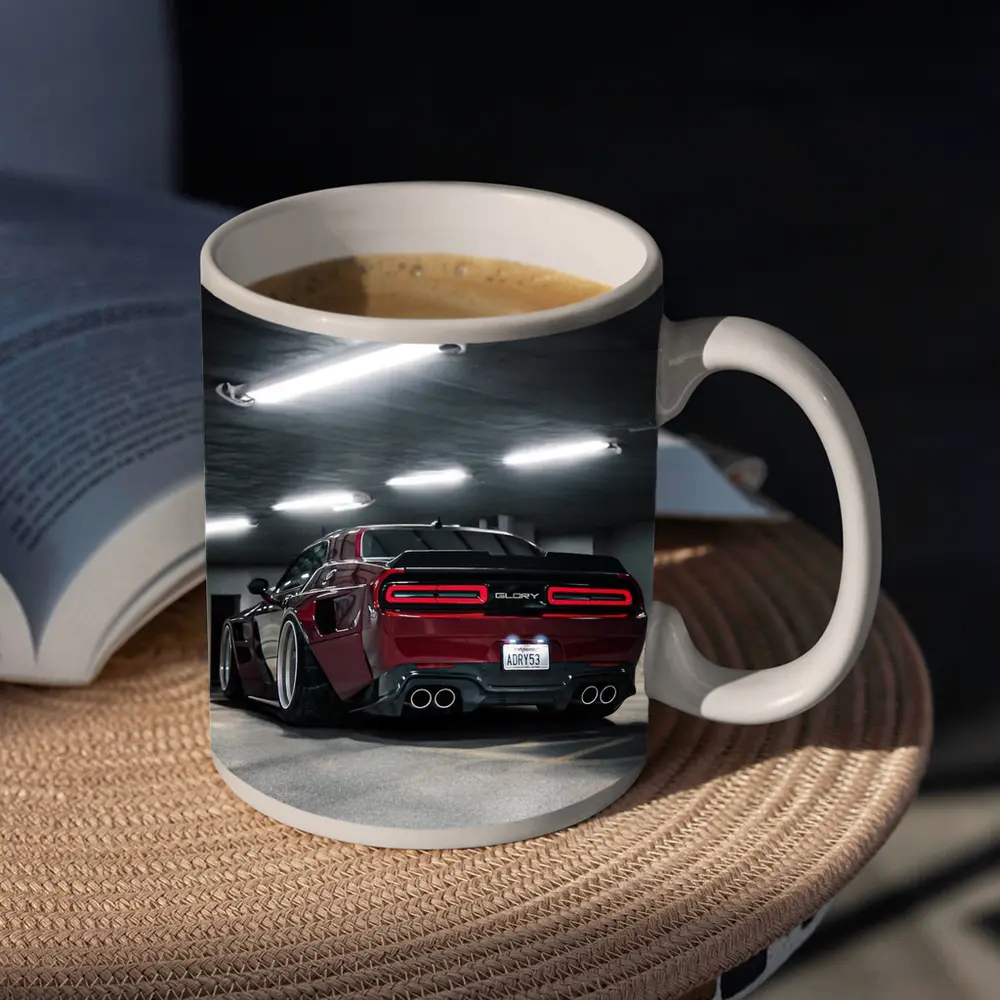Dodge Challenger Hellcat Red Parking Garage – Mugs