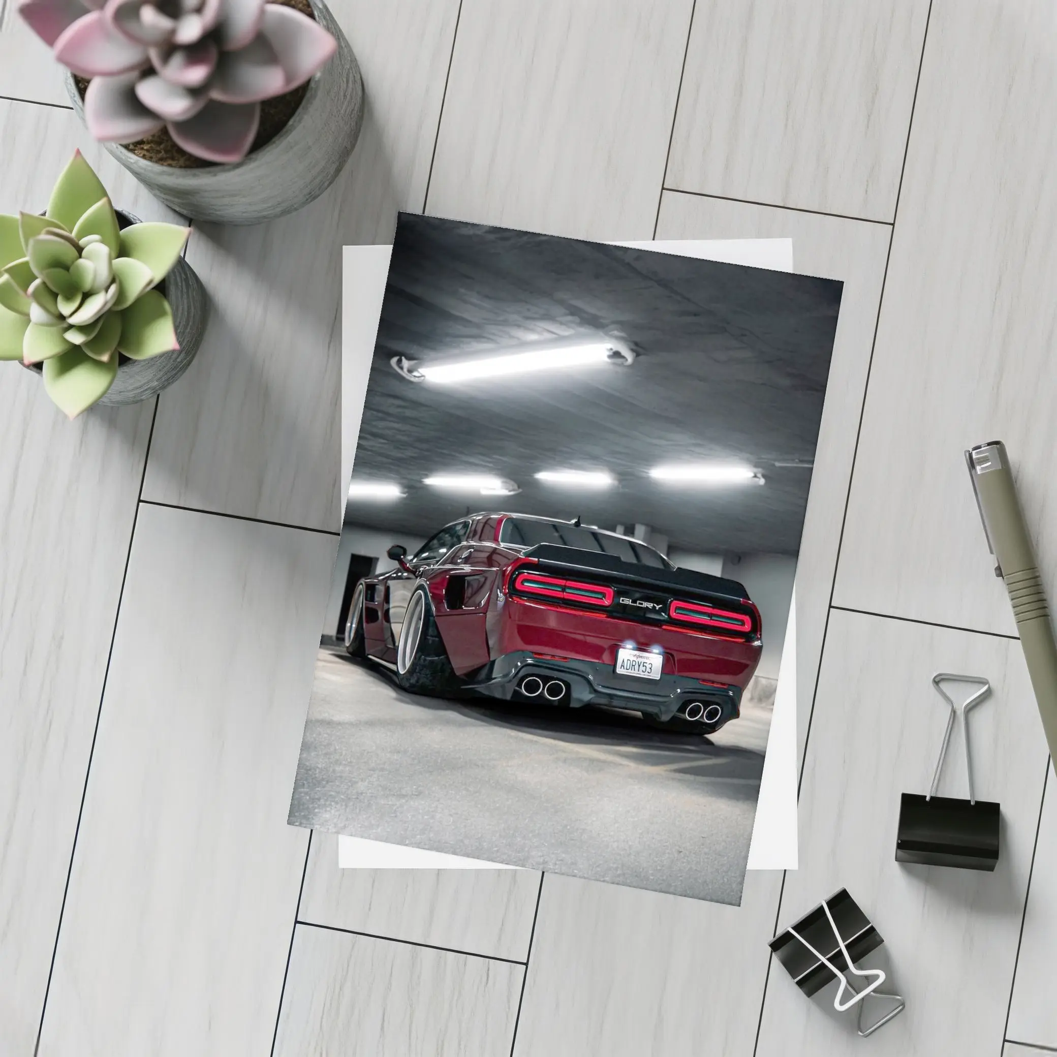 Dodge Challenger Hellcat Red Parking Garage – Postcards