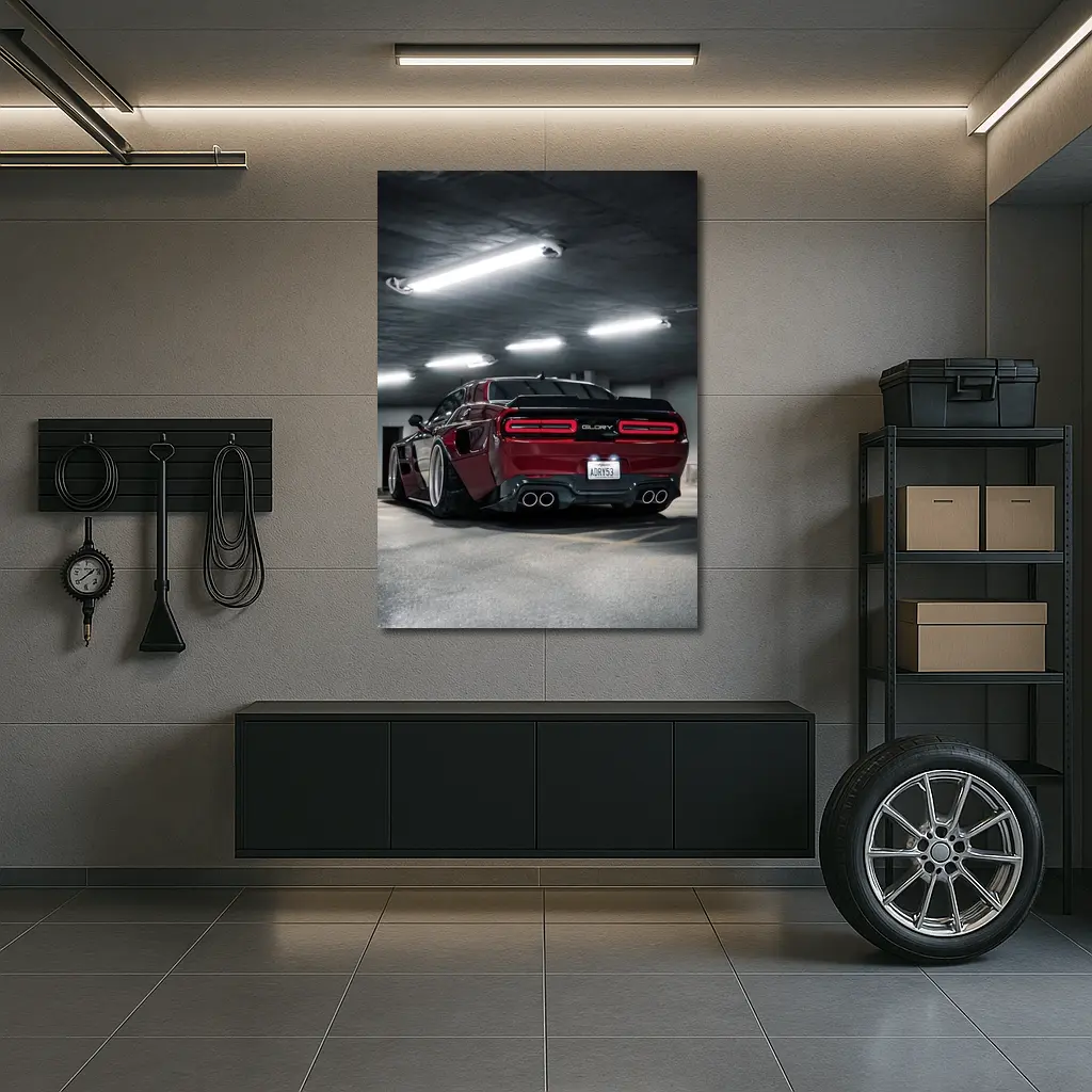 Dodge Challenger Hellcat Red Parking Garage – Wall Art