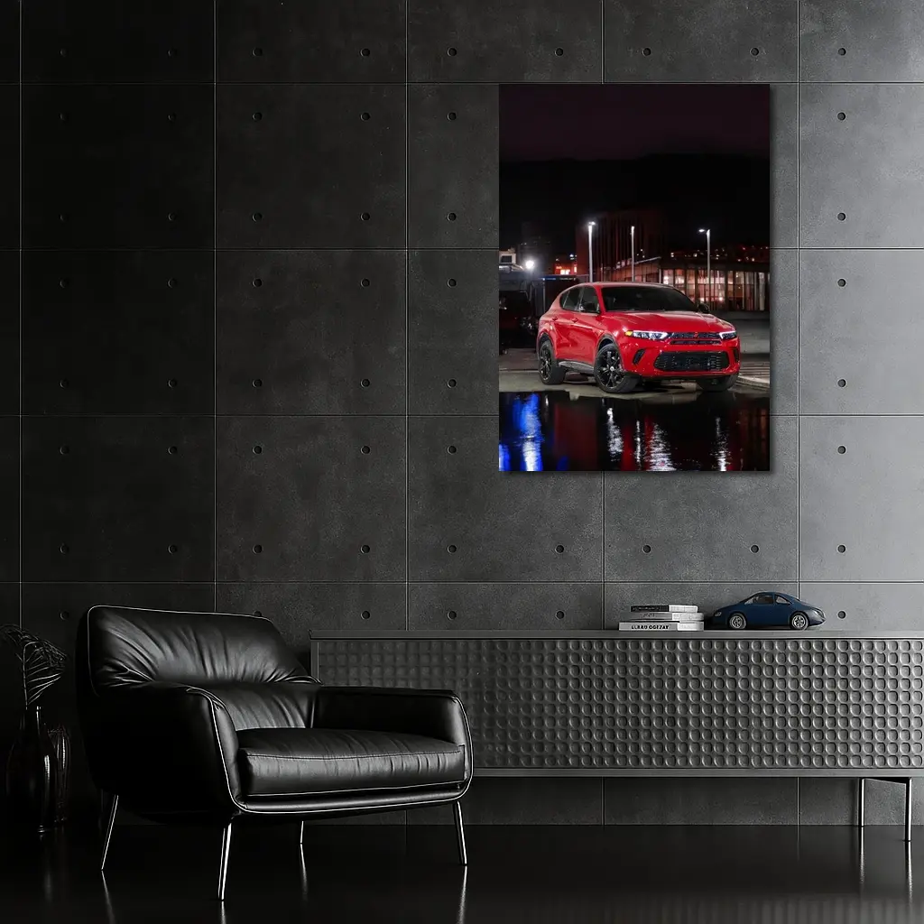 Dodge Hornet Red SUV Wet Night Street – Wall Art