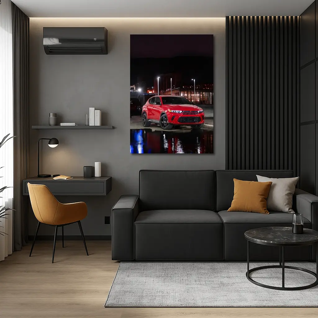Dodge Hornet Red SUV Wet Night Street – Wall Art