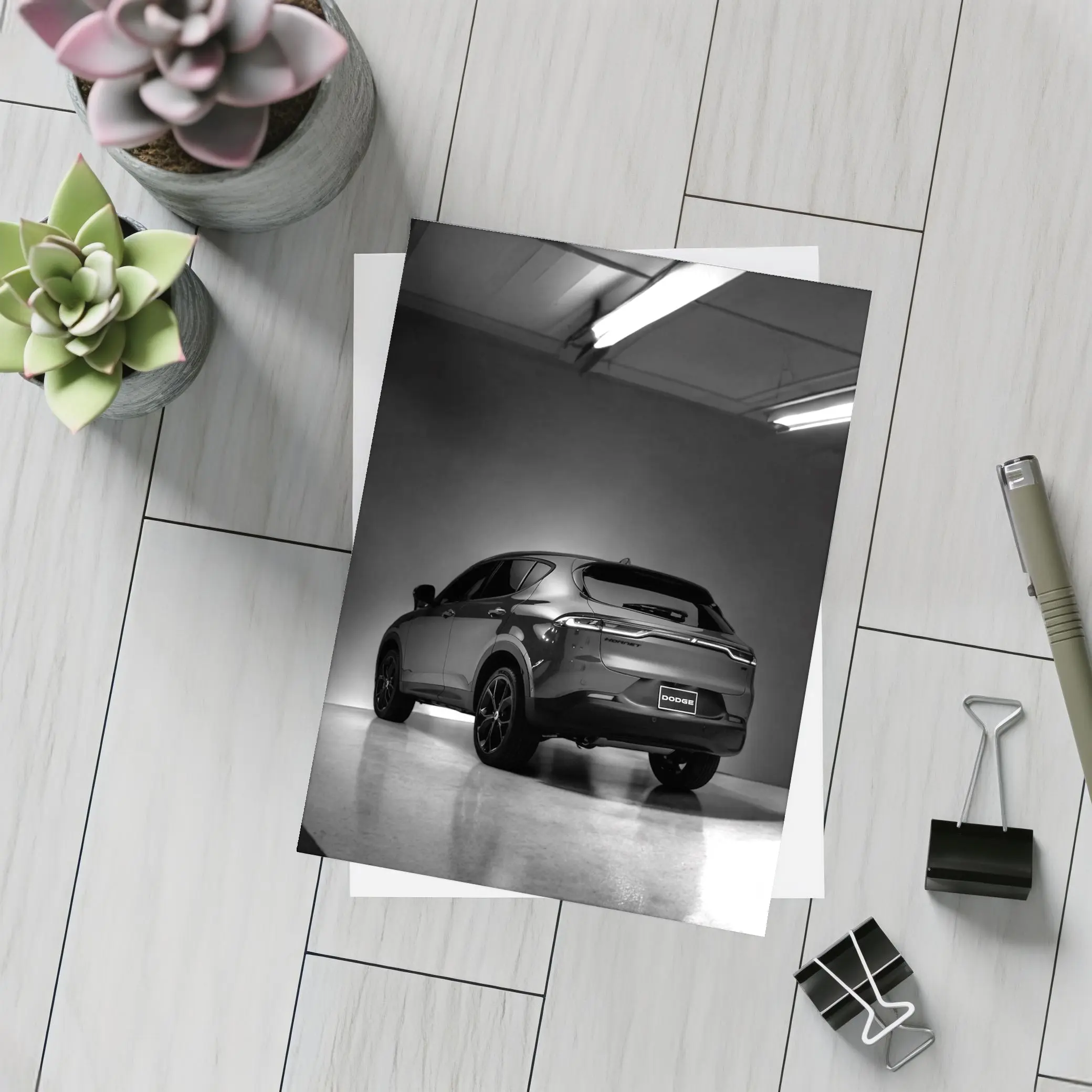 Dodge Hornet SUV Dark Garage Black White – Postcards
