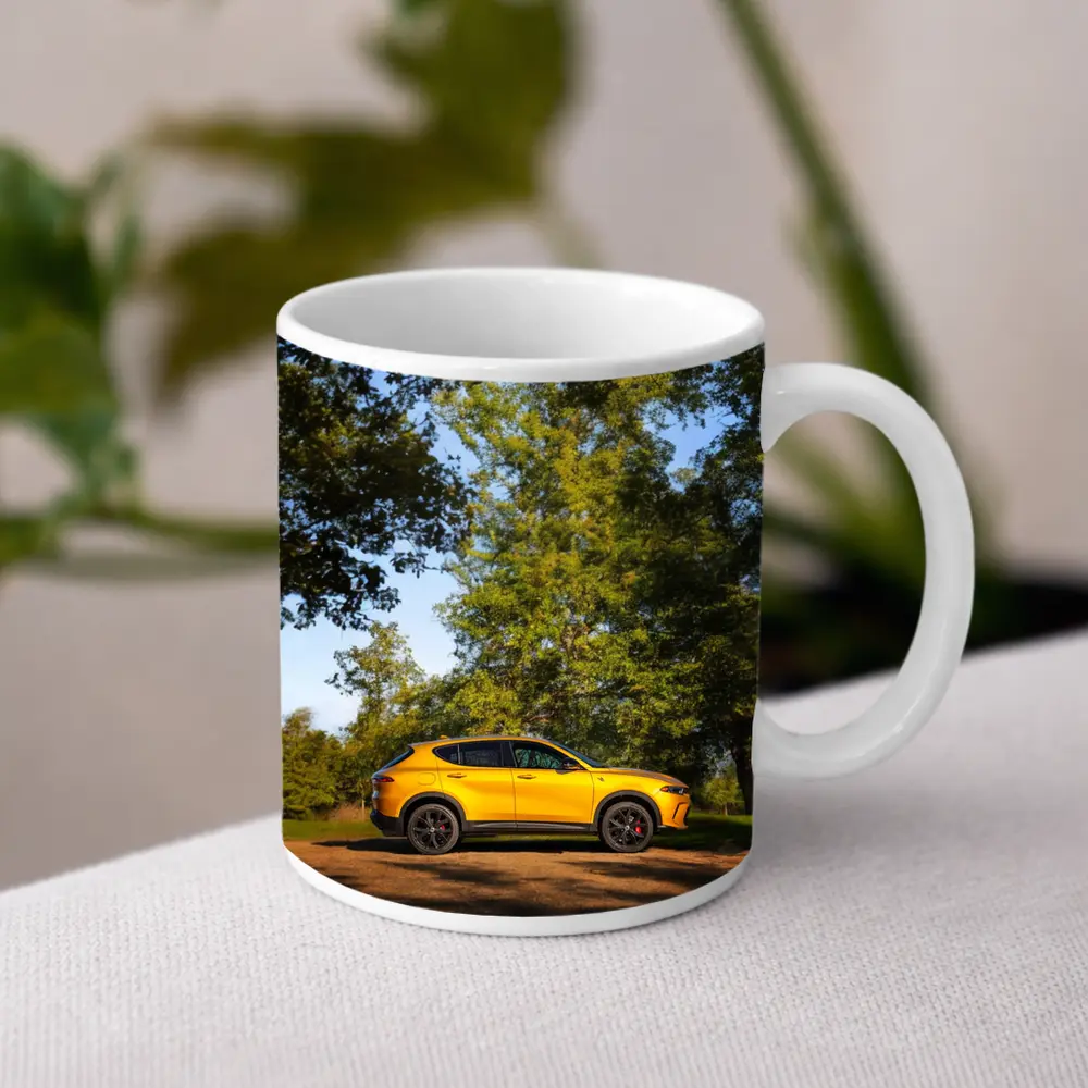 Dodge Hornet Yellow SUV Green Trees – Mugs