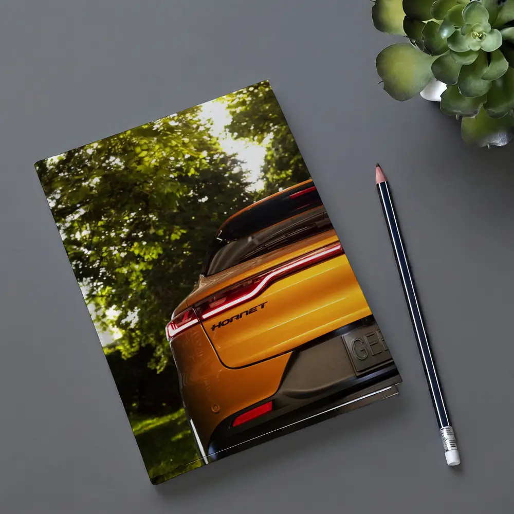 Dodge Hornet Orange Rear View Green Trees – Notebooks