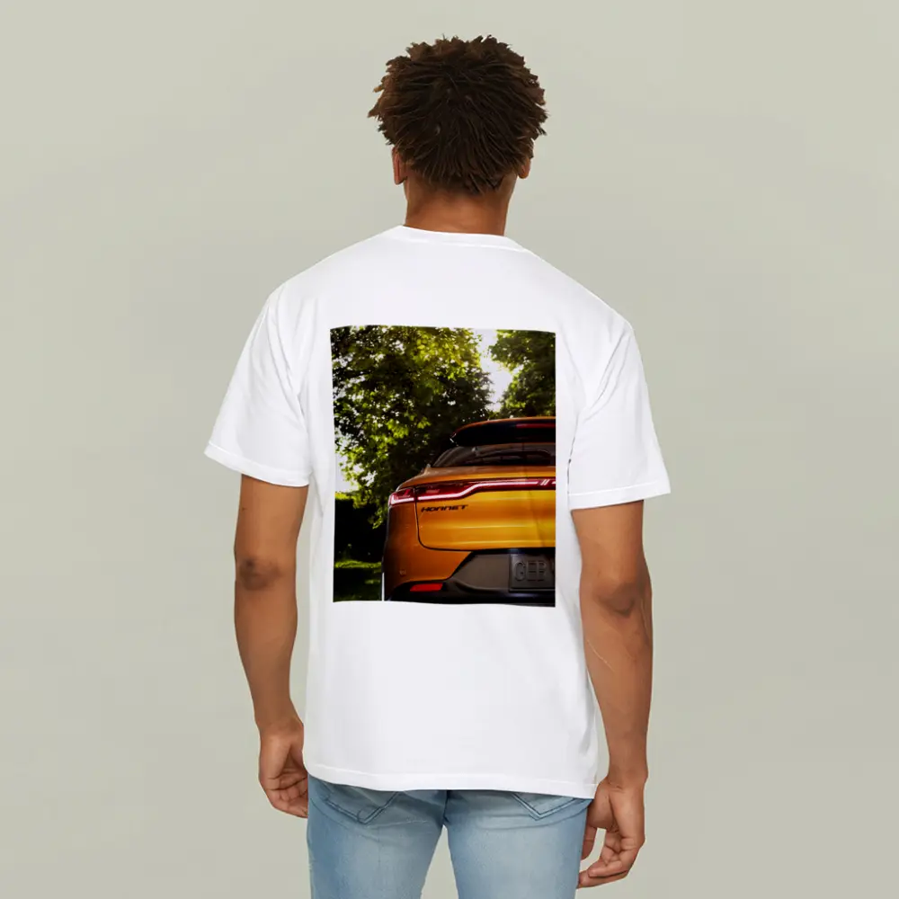 Dodge Hornet Orange Rear View Green Trees – T-Shirts