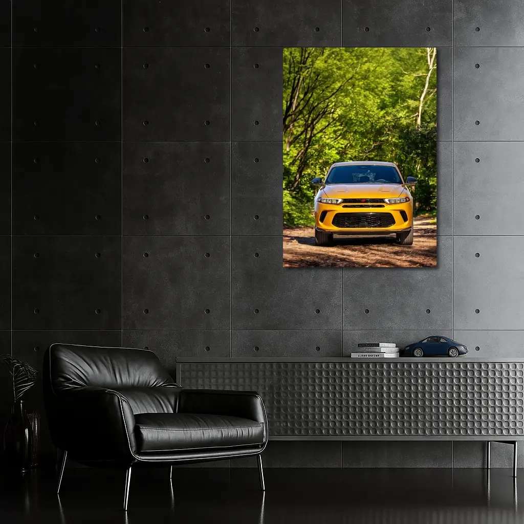 Dodge Hornet Yellow SUV Forest Trail – Wall Art