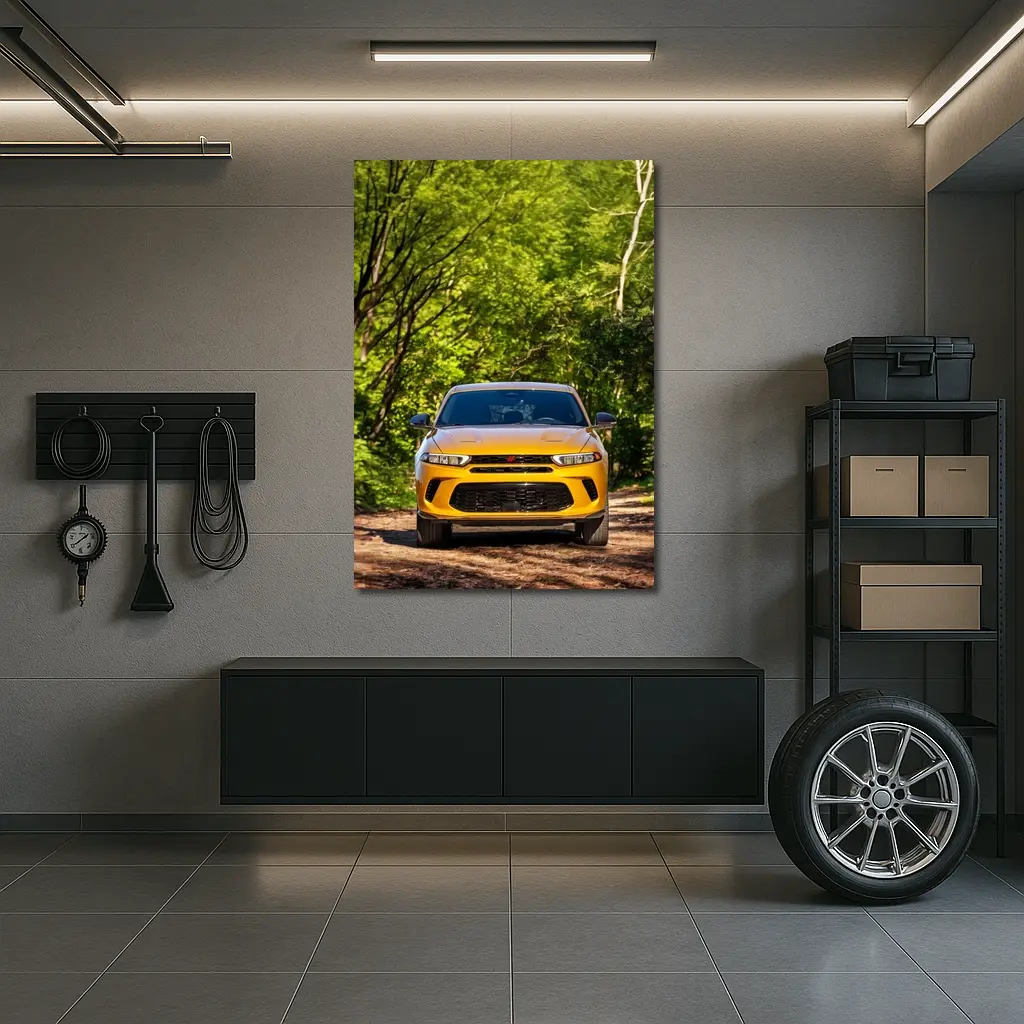 Dodge Hornet Yellow SUV Forest Trail – Wall Art
