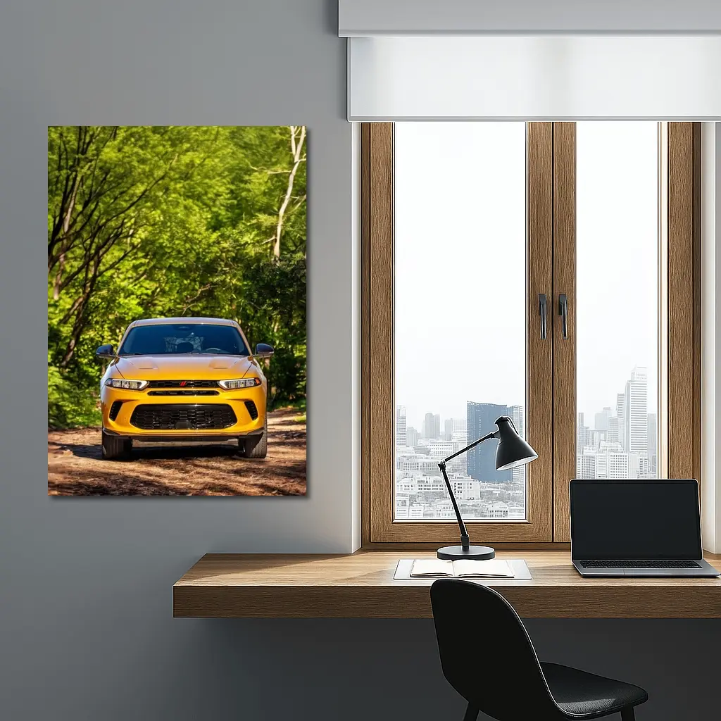 Dodge Hornet Yellow SUV Forest Trail – Wall Art