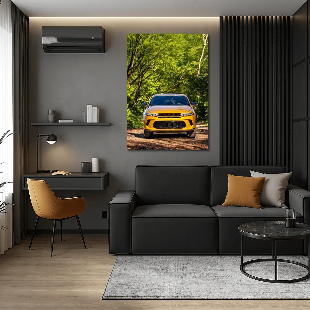 Dodge Hornet Yellow SUV Forest Trail – Wall Art