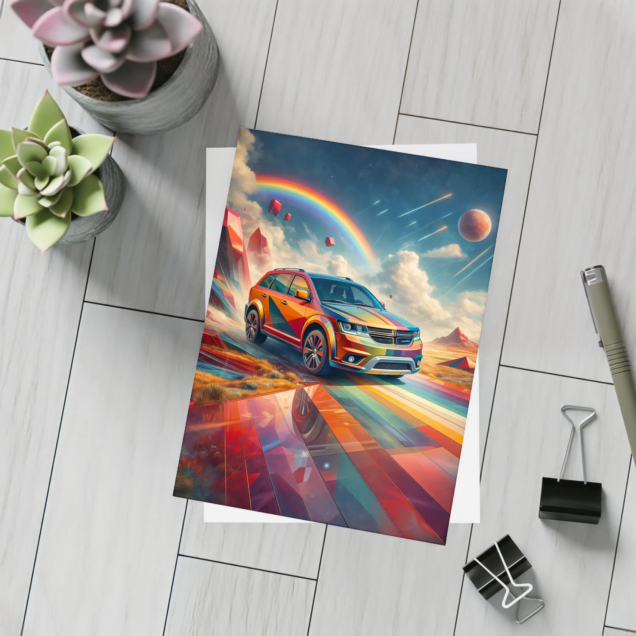 Dodge Journey SUV Rainbow Cosmic Art – Postcards