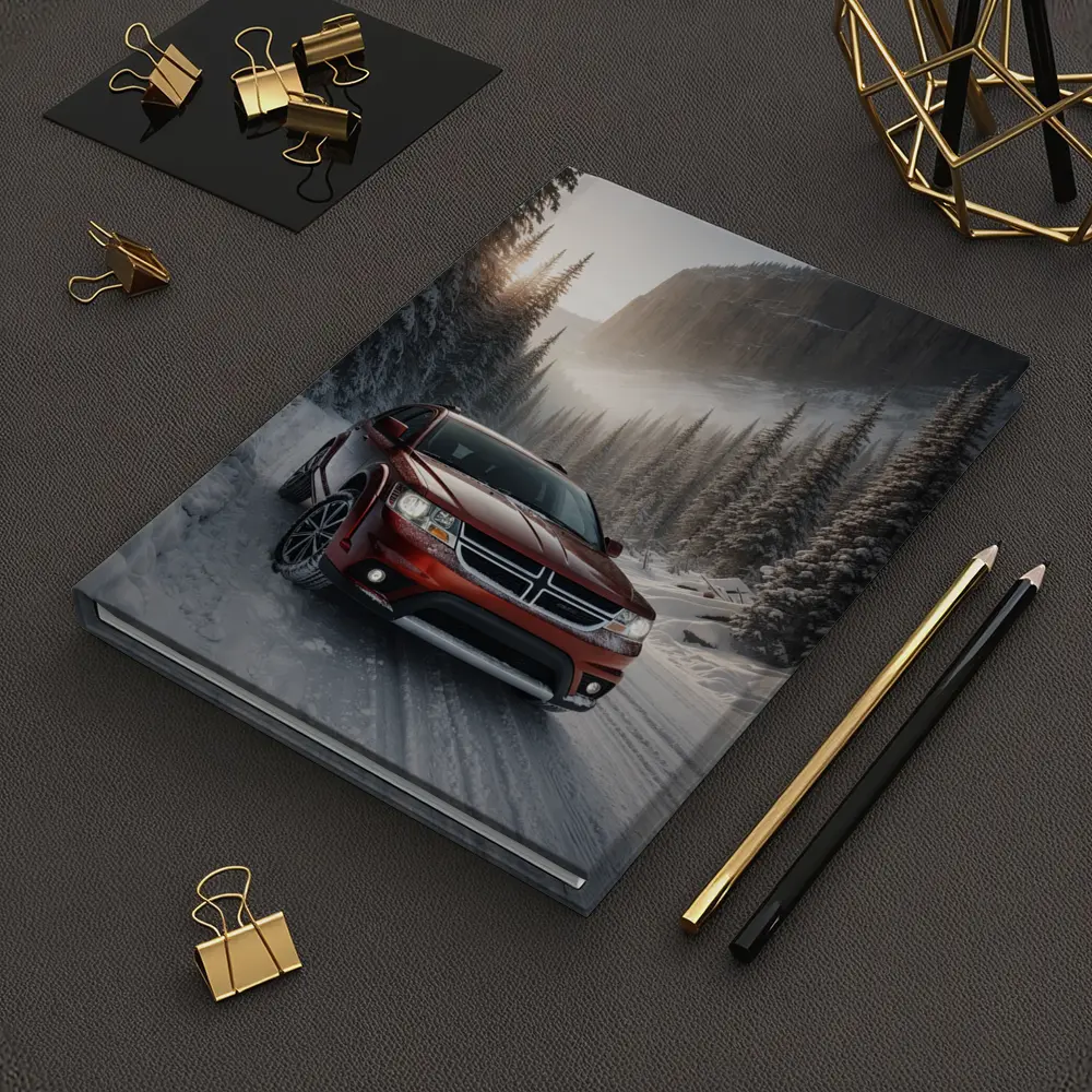 Dodge Journey Red SUV Snowy Forest Road – Notebooks