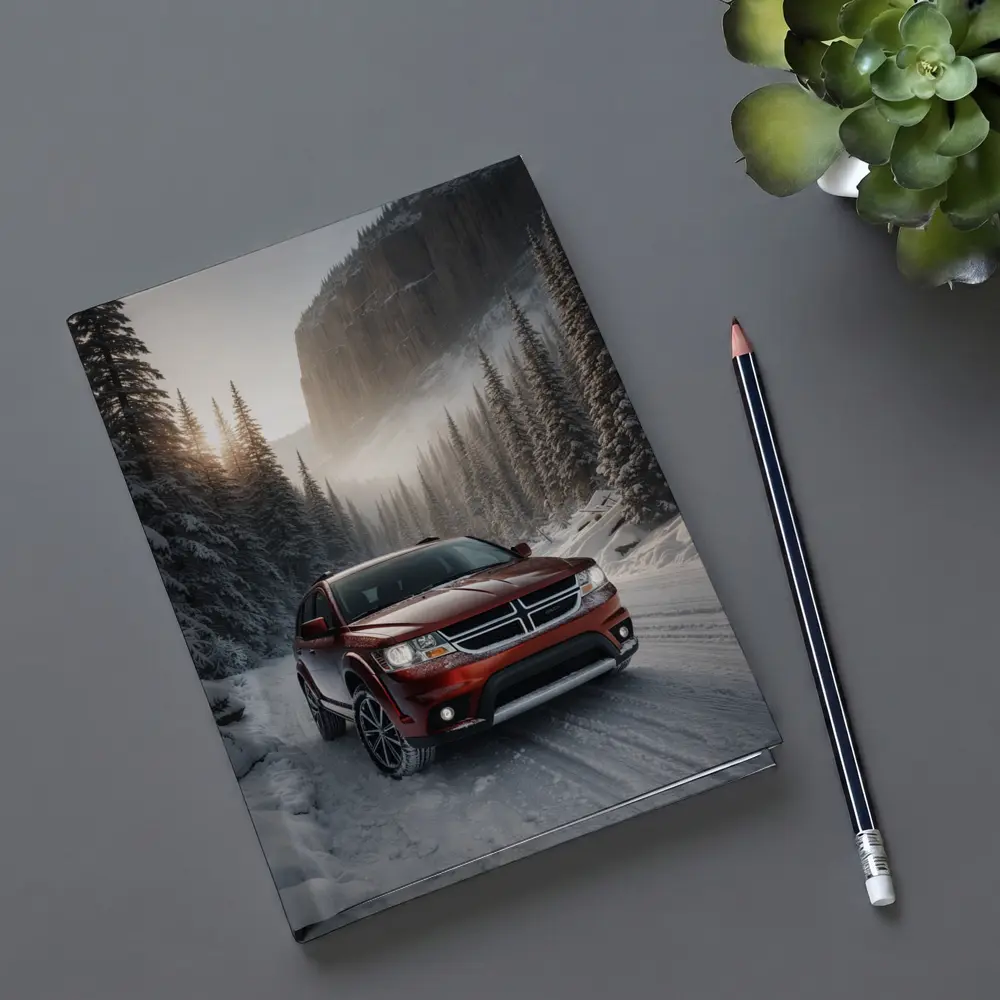 Dodge Journey Red SUV Snowy Forest Road – Notebooks