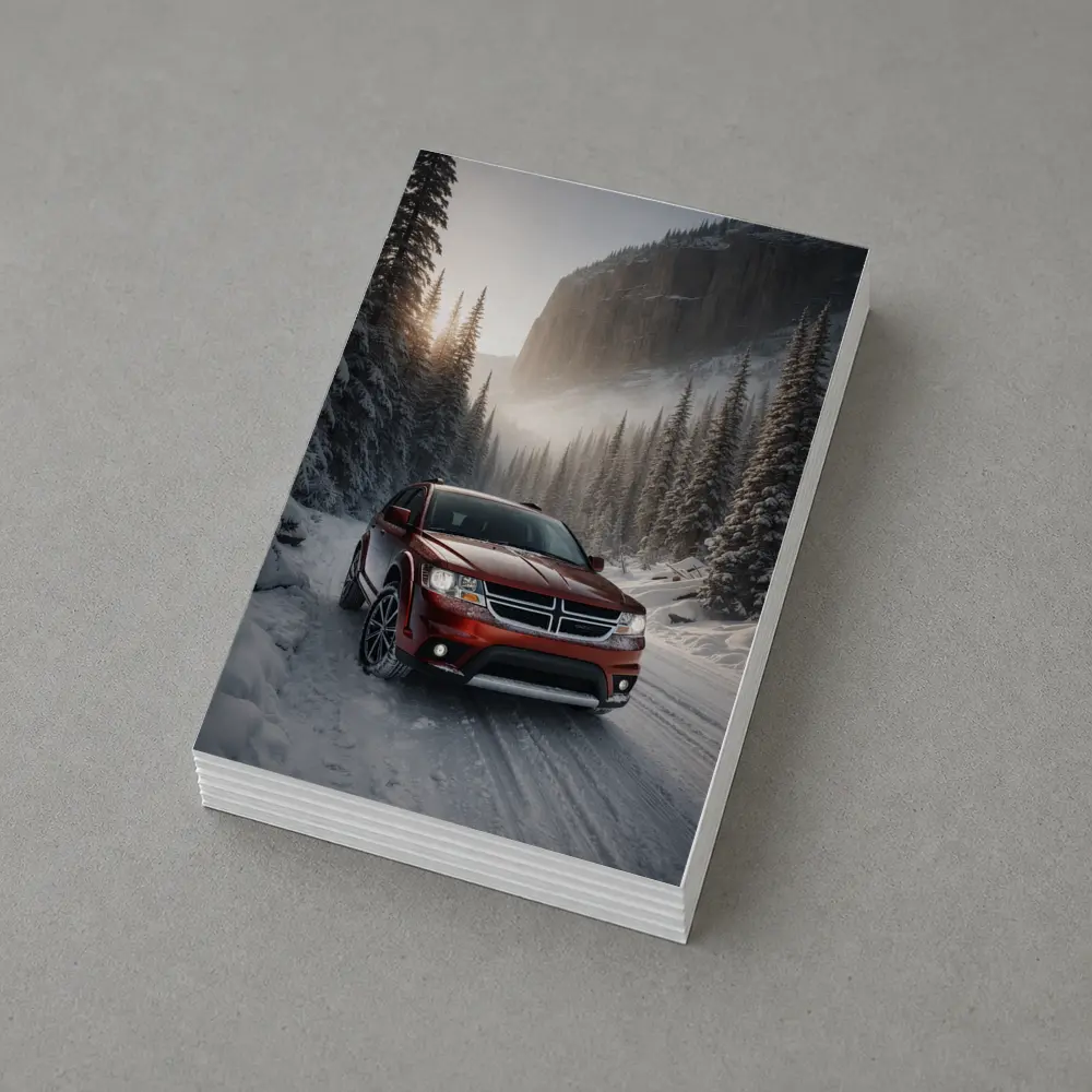 Dodge Journey Red SUV Snowy Forest Road – Postcards