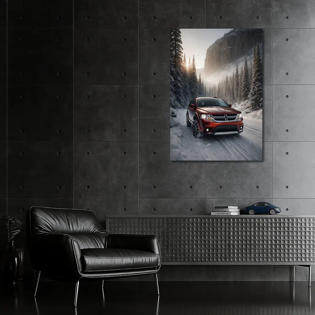 Dodge Journey Red SUV Snowy Forest Road – Wall Art