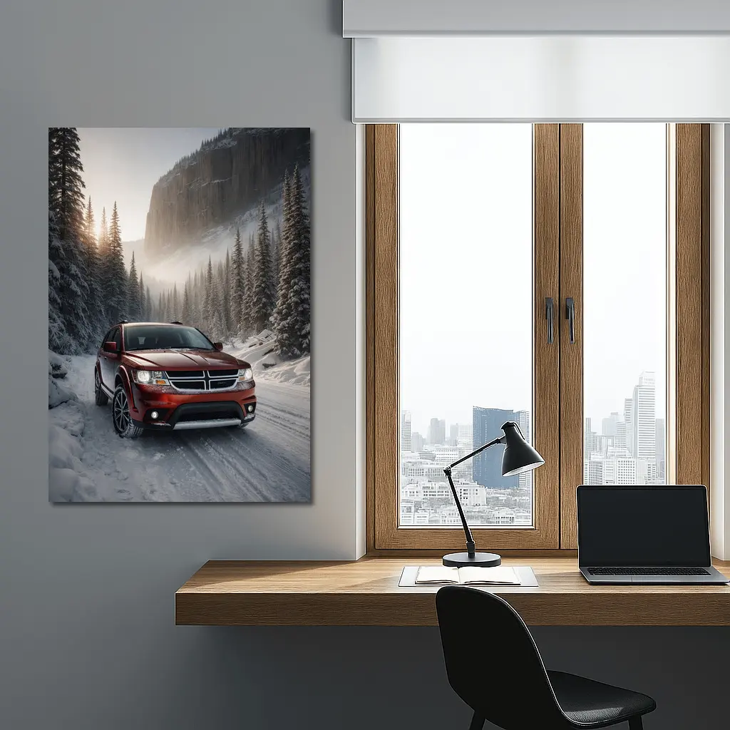 Dodge Journey Red SUV Snowy Forest Road – Wall Art