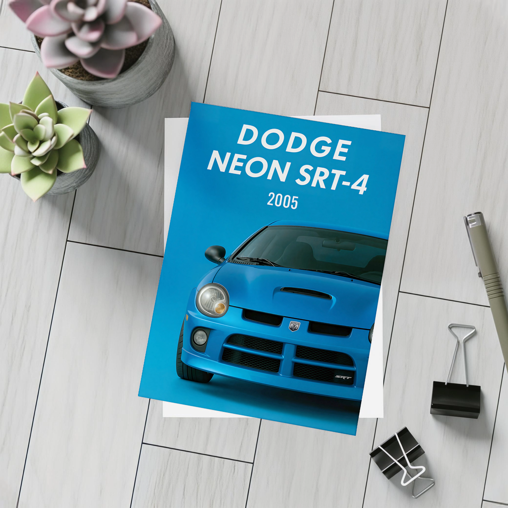 Dodge Neon SRT Four Blue Front View – Postcards