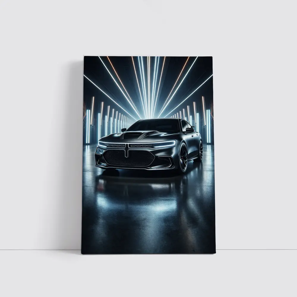 Dodge Charger Black Neon Light Studio – Wall Art