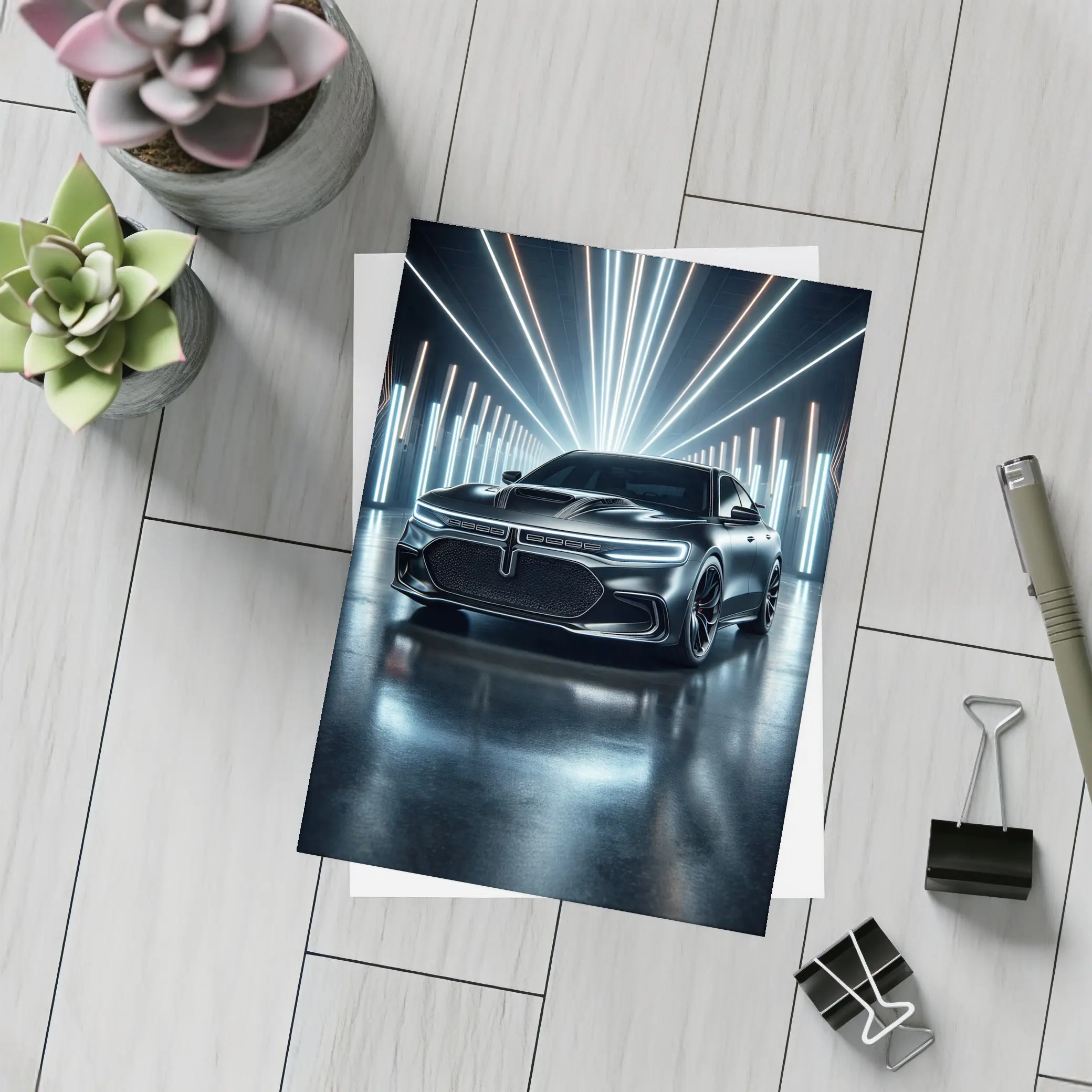 Dodge Charger Black Neon Light Studio – Postcards