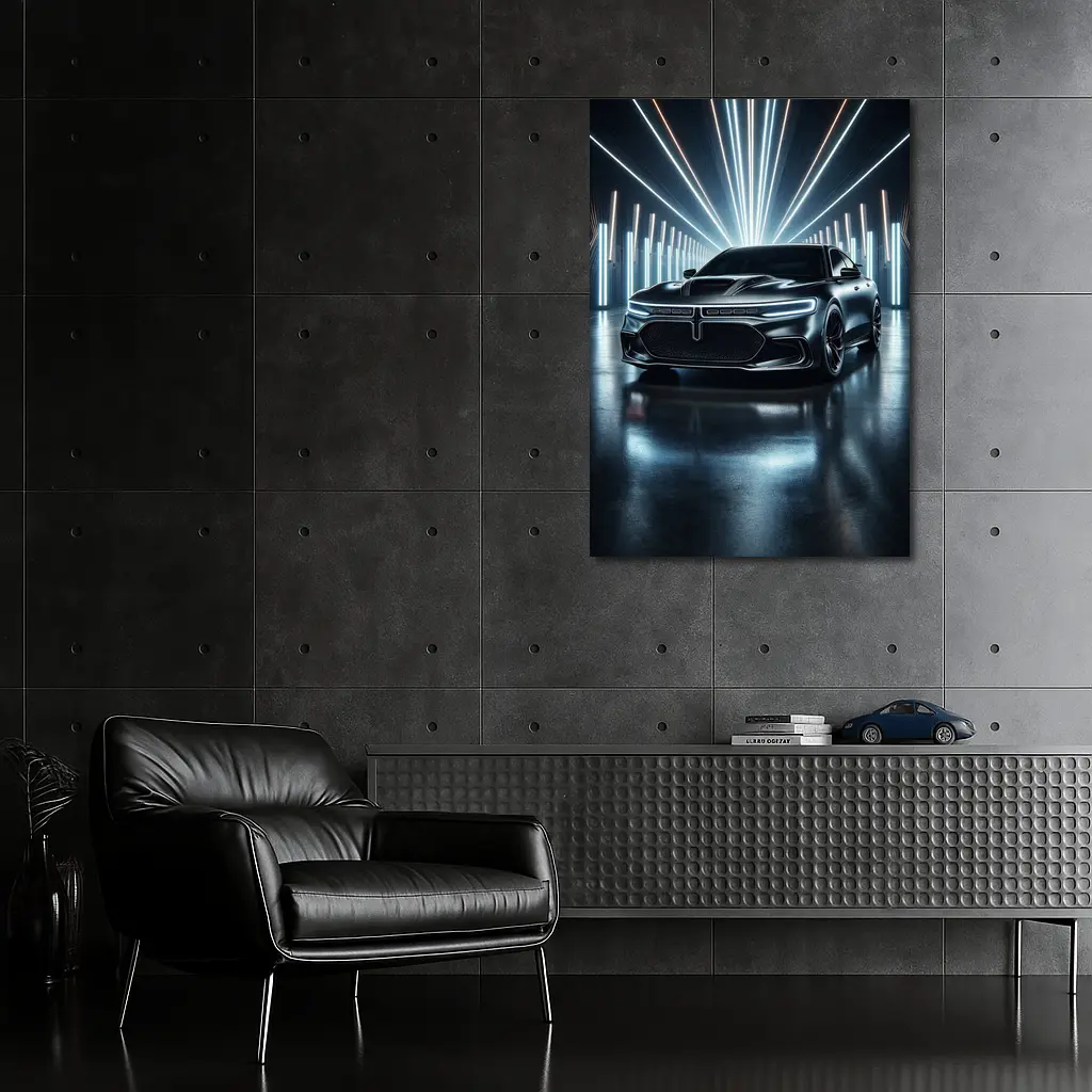 Dodge Charger Black Neon Light Studio – Wall Art
