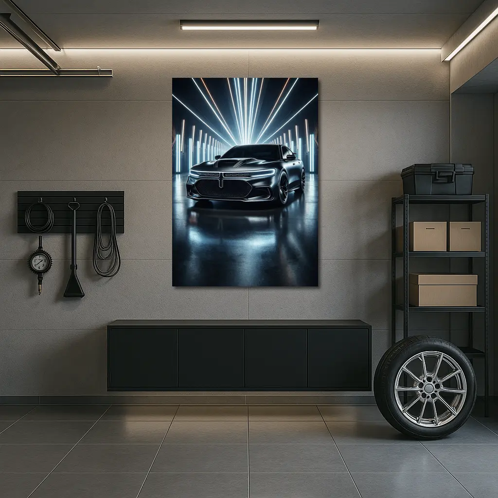 Dodge Charger Black Neon Light Studio – Wall Art