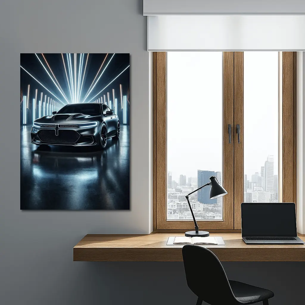 Dodge Charger Black Neon Light Studio – Wall Art