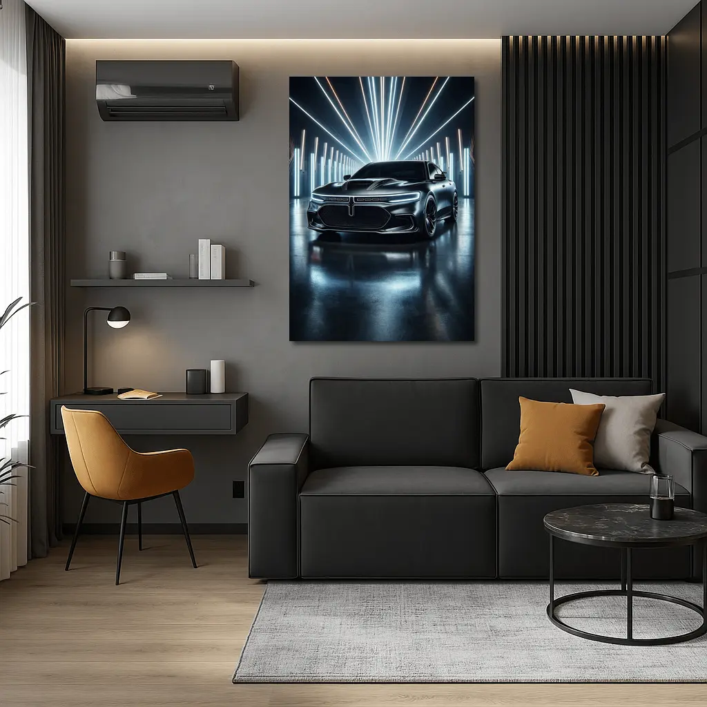 Dodge Charger Black Neon Light Studio – Wall Art