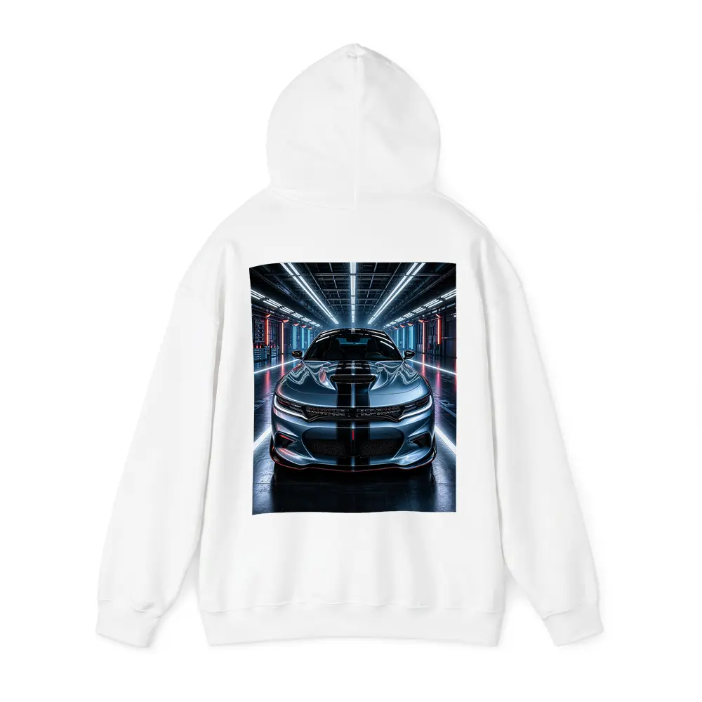 Dodge Charger Silver Front Neon Garage – Hoodies