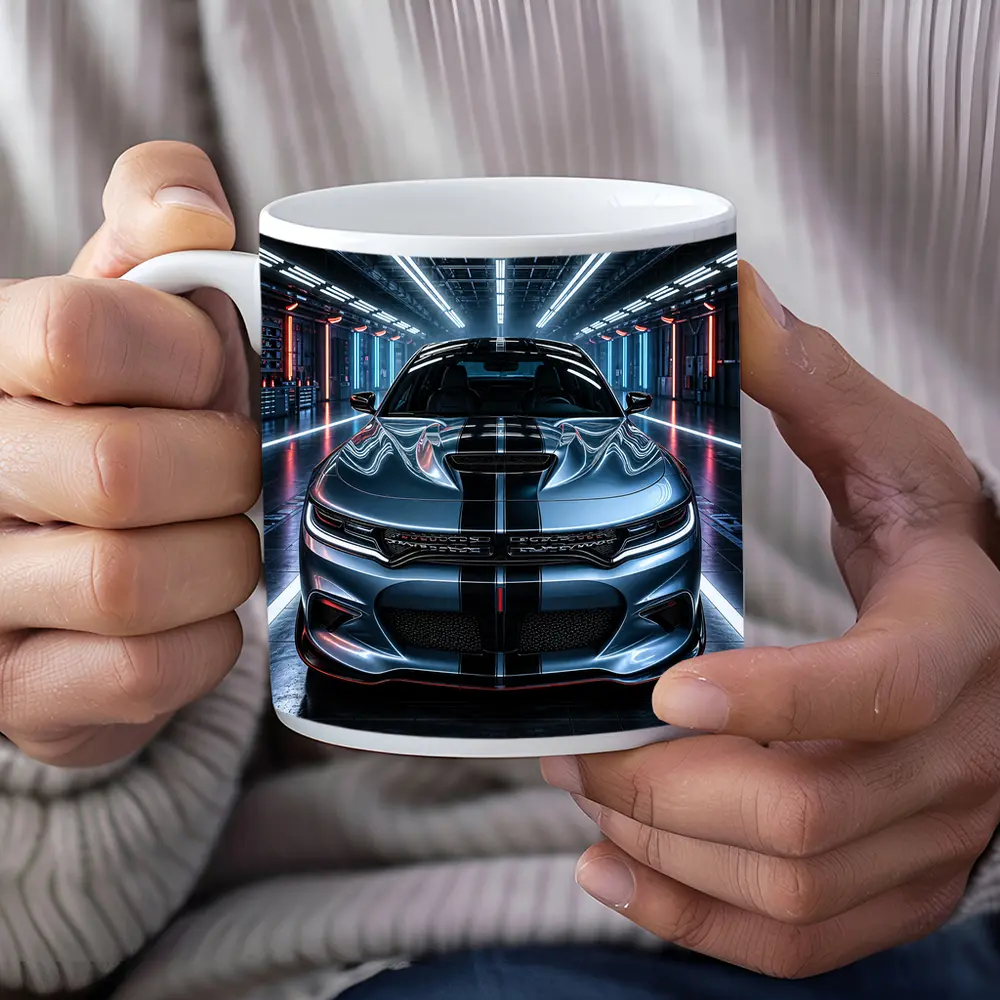 Dodge Charger Silver Front Neon Garage – Mugs
