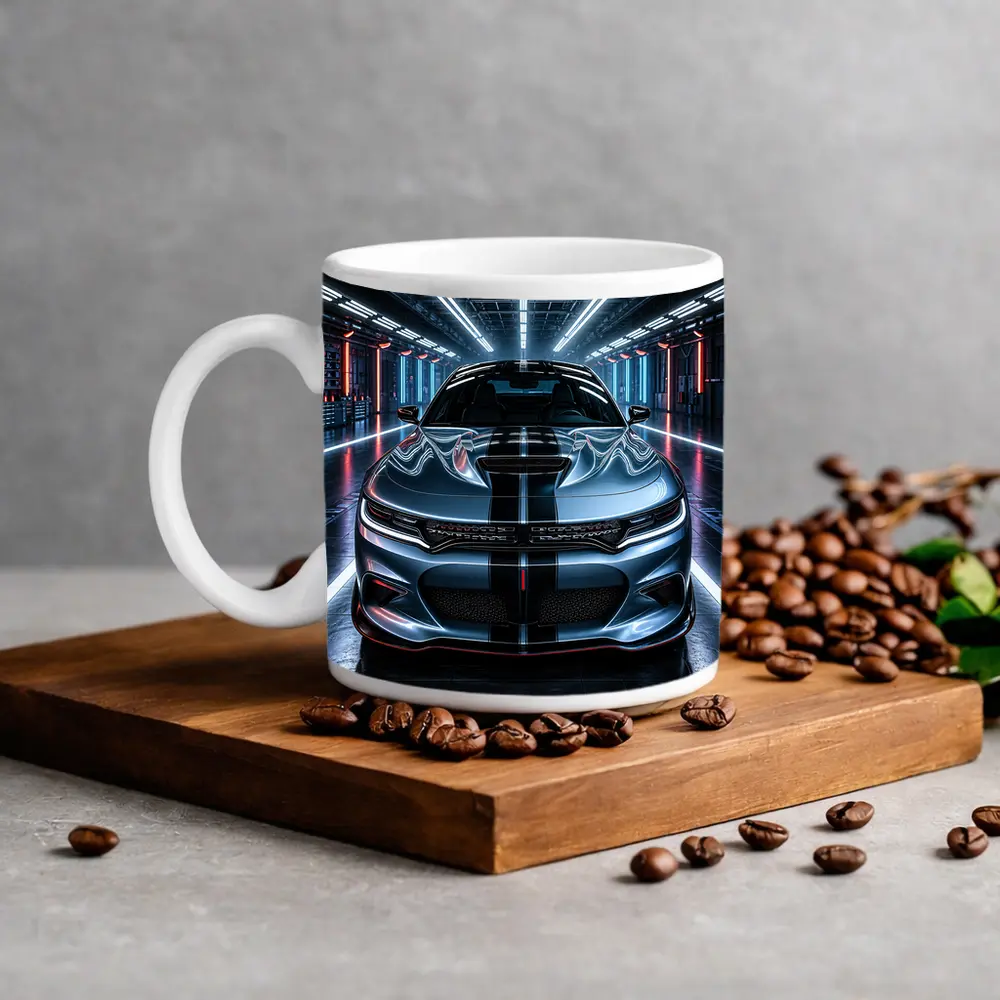 Dodge Charger Silver Front Neon Garage – Mugs
