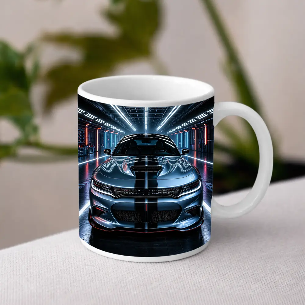 Dodge Charger Silver Front Neon Garage – Mugs