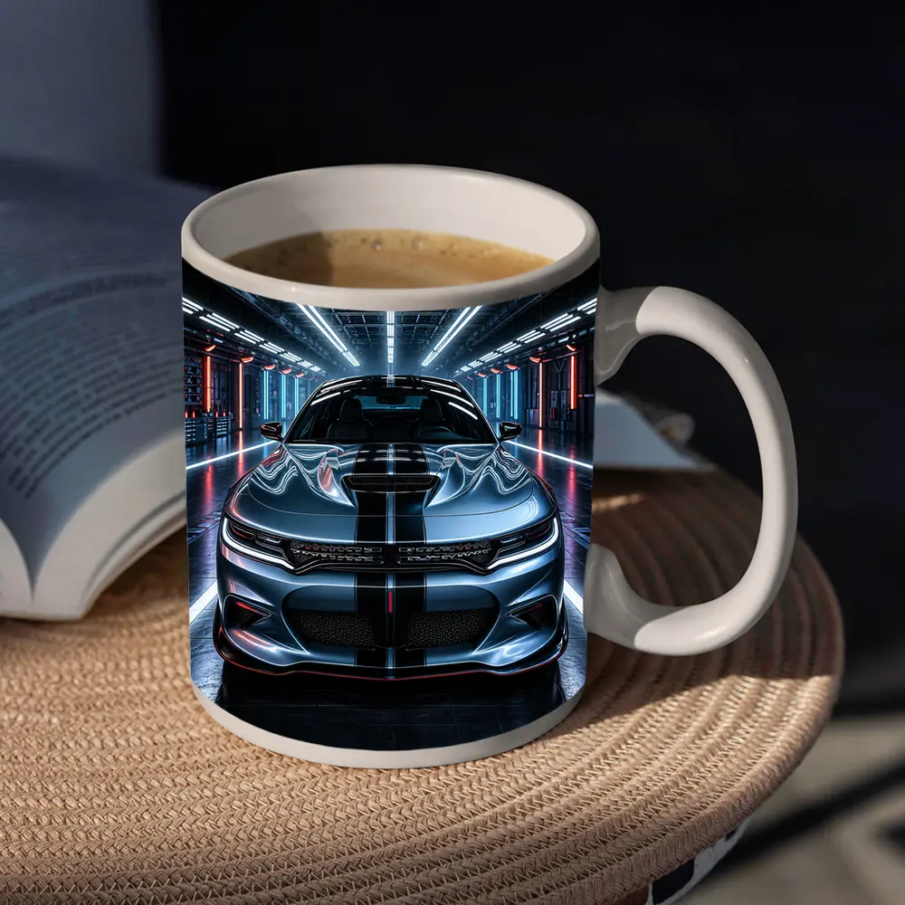 Dodge Charger Silver Front Neon Garage – Mugs