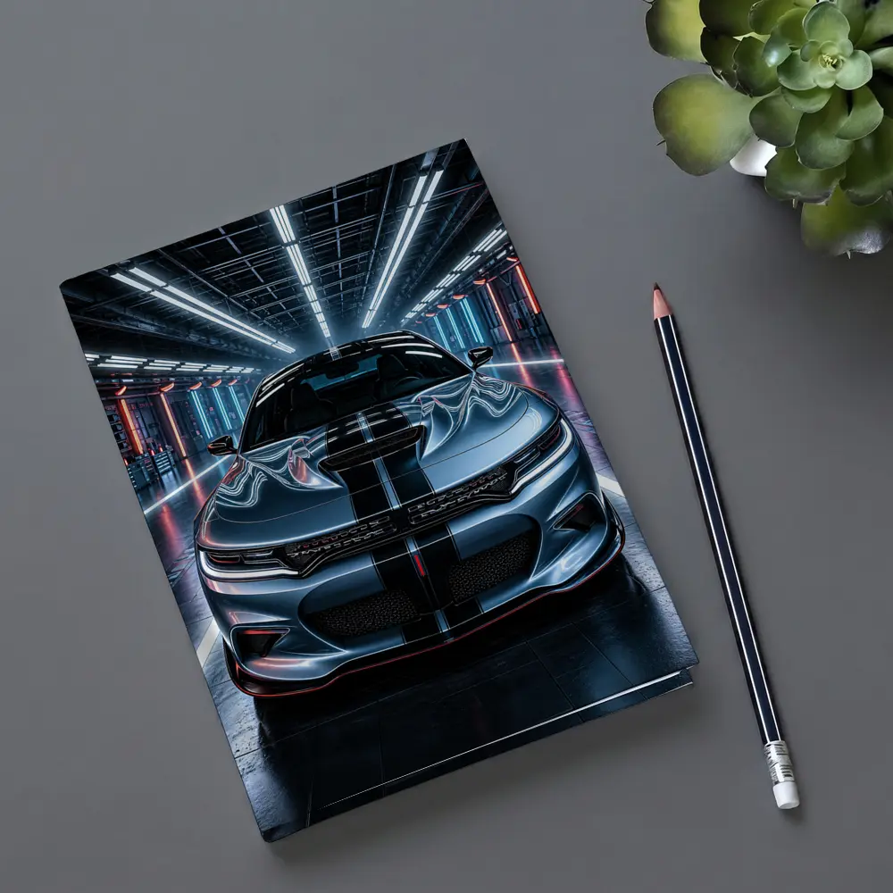 Dodge Charger Silver Front Neon Garage – Notebooks