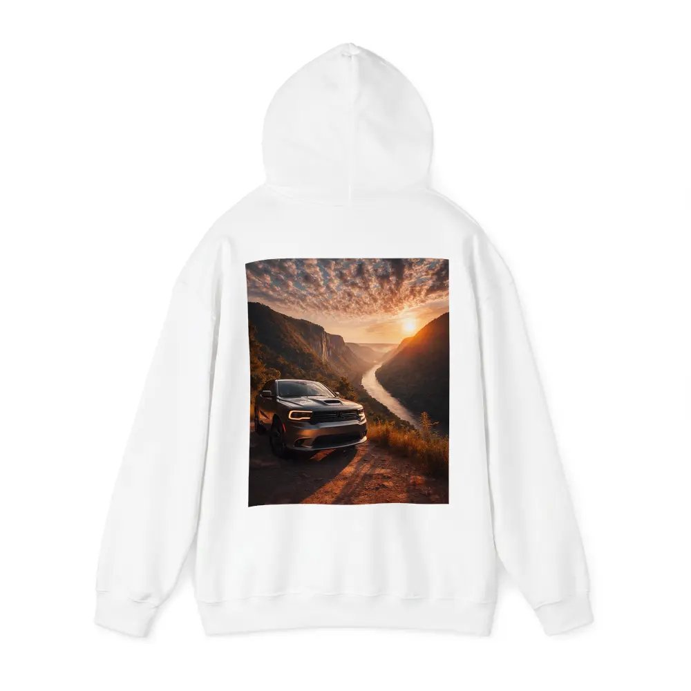 Dodge Durango Parked Above River Canyon Sunset – Hoodies