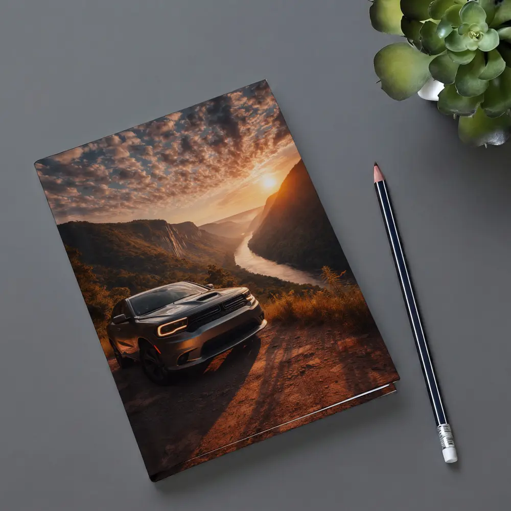 Dodge Durango Parked Above River Canyon Sunset – Notebooks