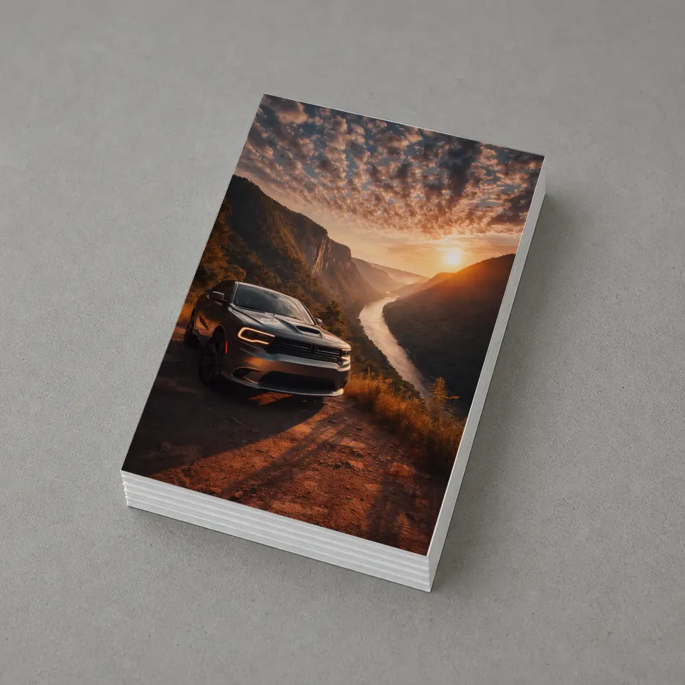 Dodge Durango Parked Above River Canyon Sunset – Postcards