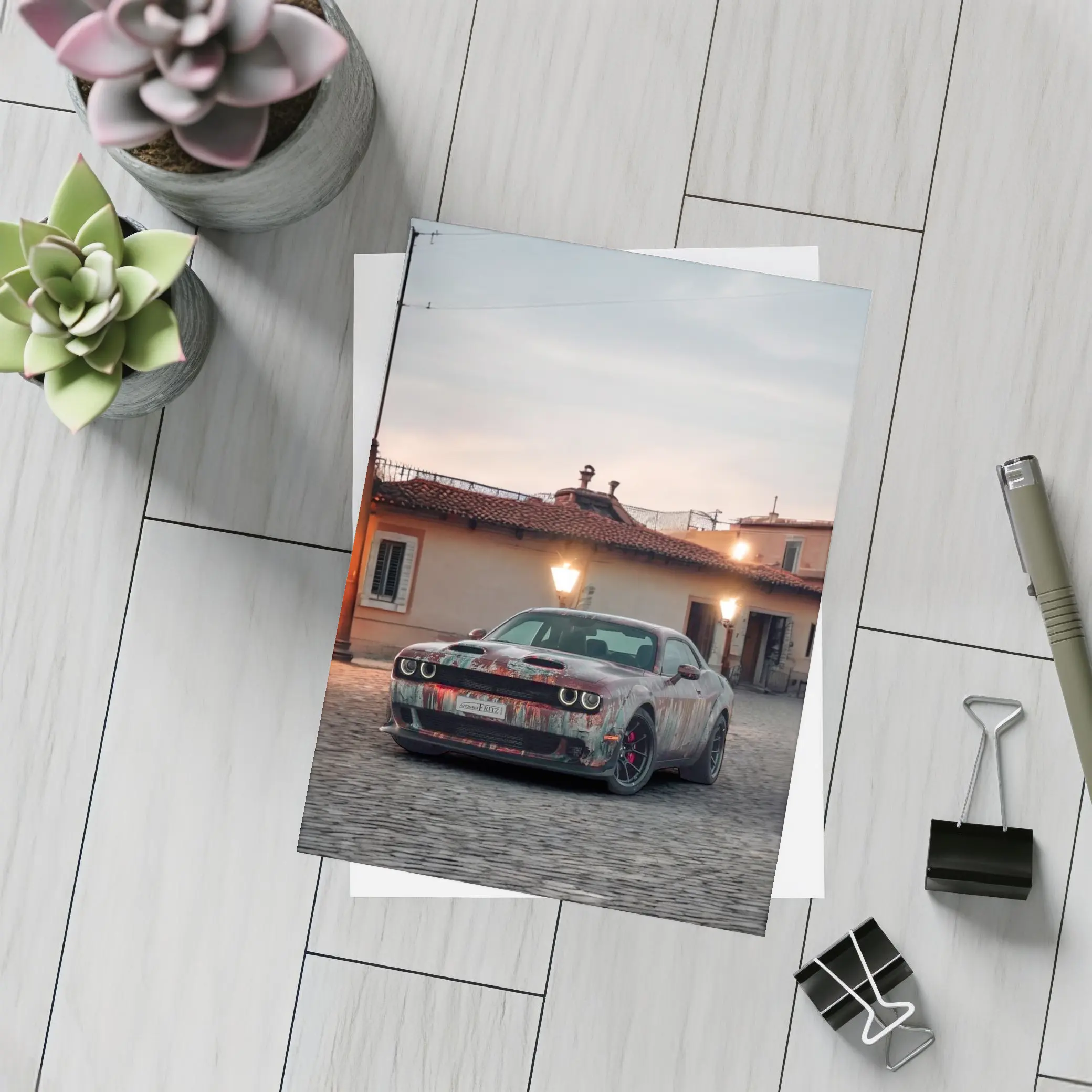 Dodge Challenger Hellcat Old City Dusk – Postcards