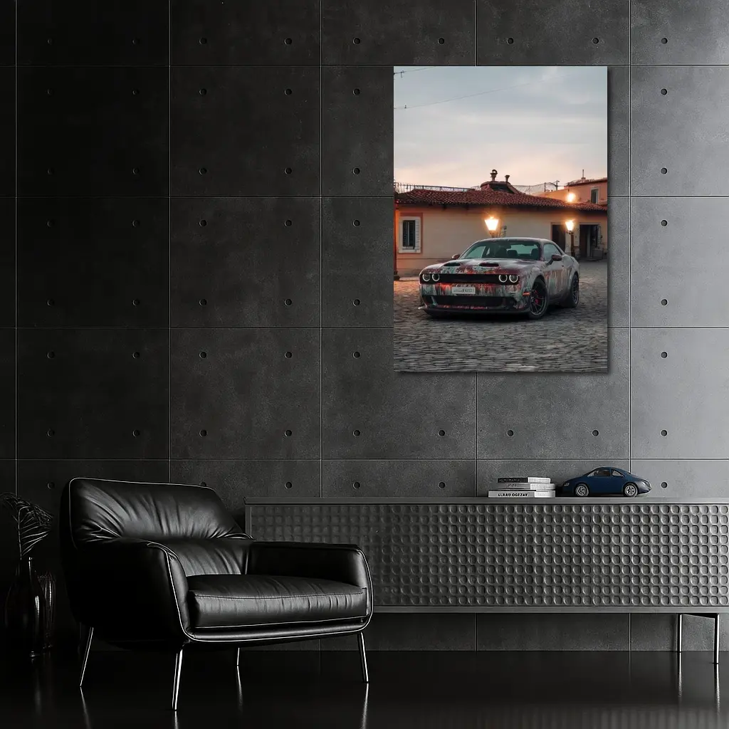 Dodge Challenger Hellcat Old City Dusk – Wall Art