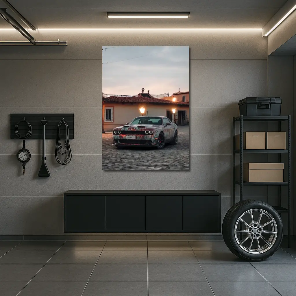 Dodge Challenger Hellcat Old City Dusk – Wall Art