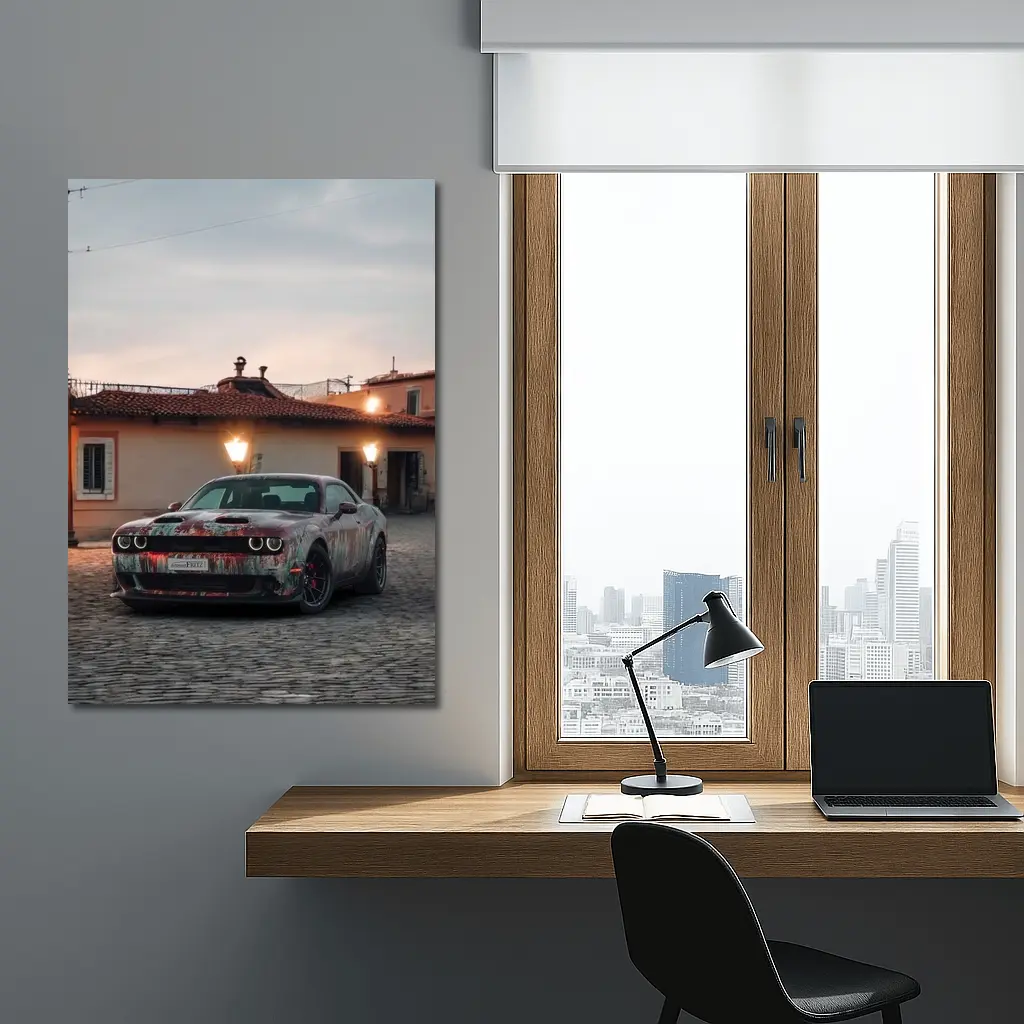 Dodge Challenger Hellcat Old City Dusk – Wall Art