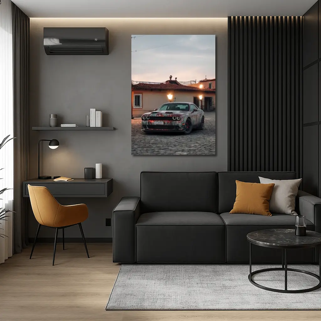 Dodge Challenger Hellcat Old City Dusk – Wall Art