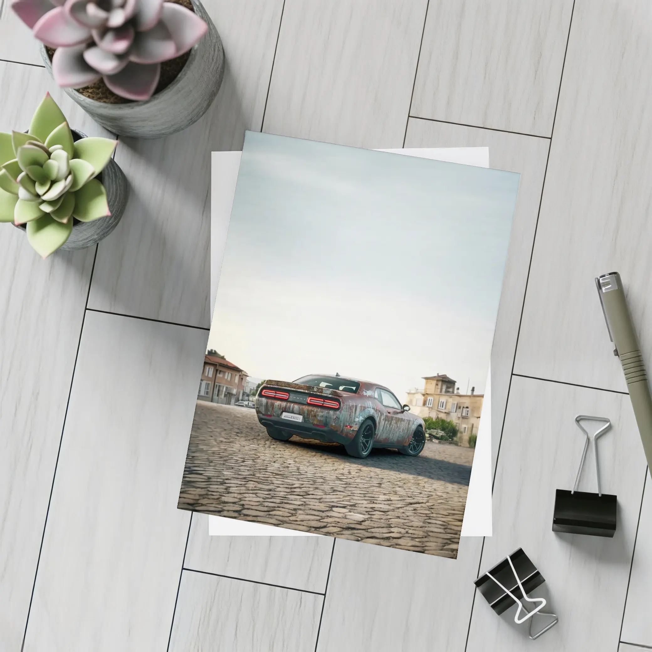 Dodge Challenger Rusty Wrap Old City – Postcards