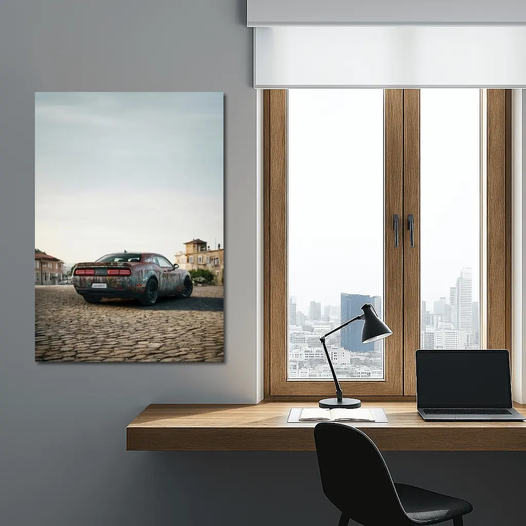 Dodge Challenger Rusty Wrap Old City – Wall Art