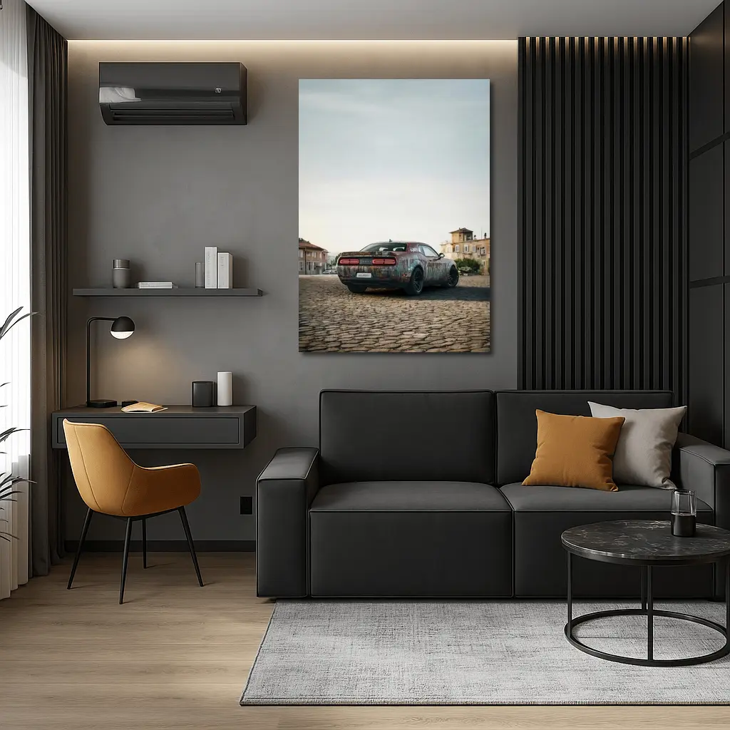 Dodge Challenger Rusty Wrap Old City – Wall Art
