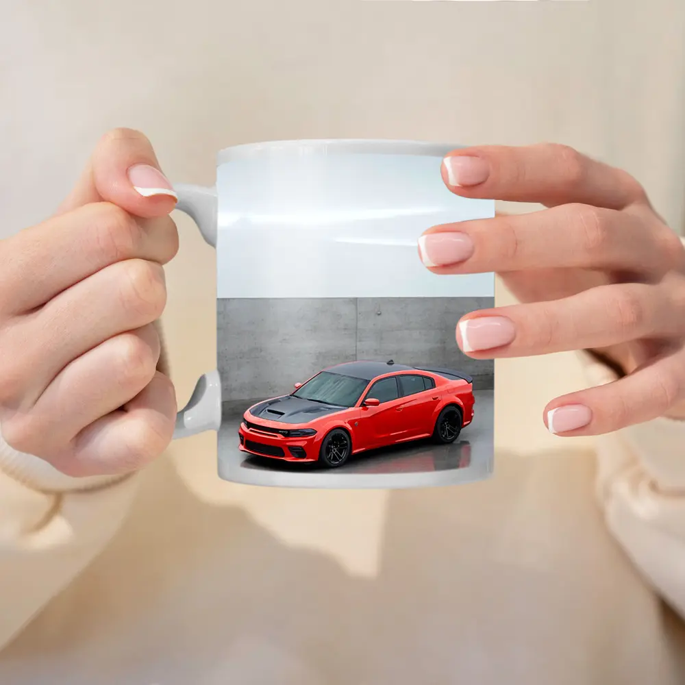 Dodge Charger Red Muscle Car Concrete Background – Mugs
