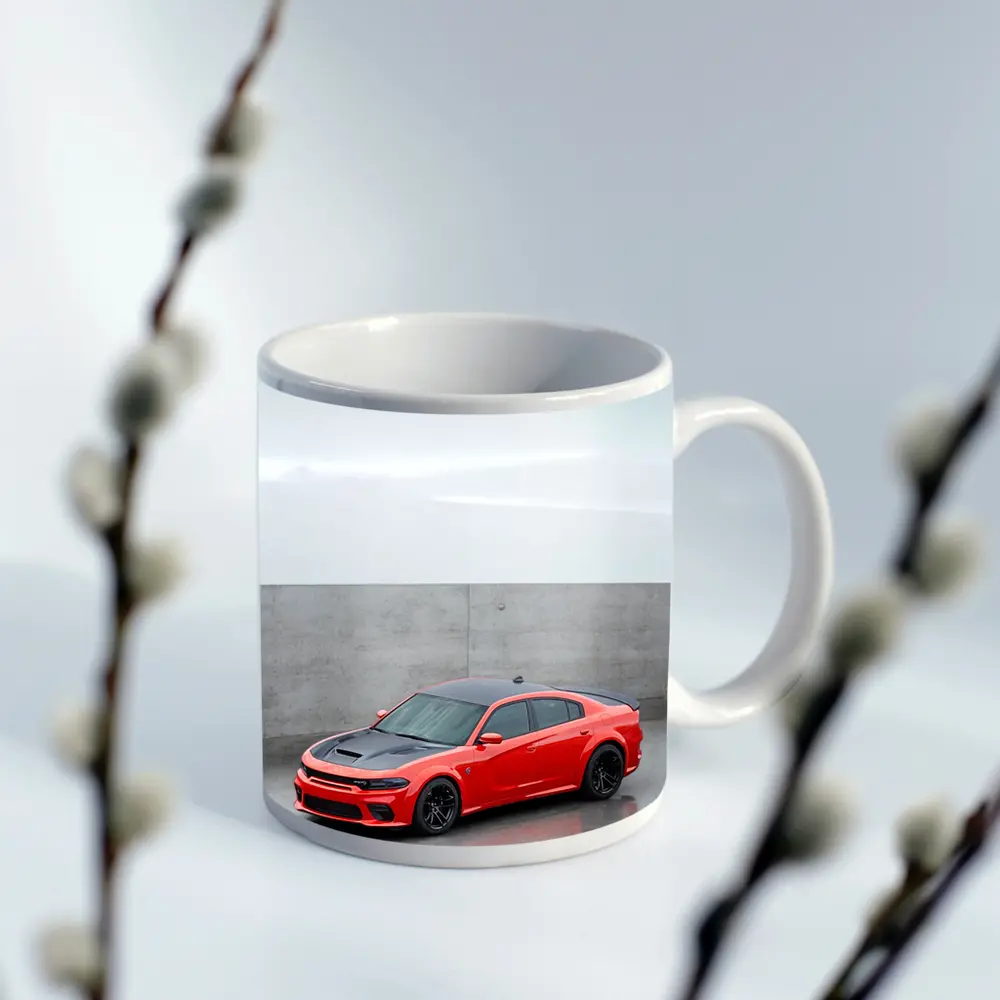 Dodge Charger Red Muscle Car Concrete Background – Mugs
